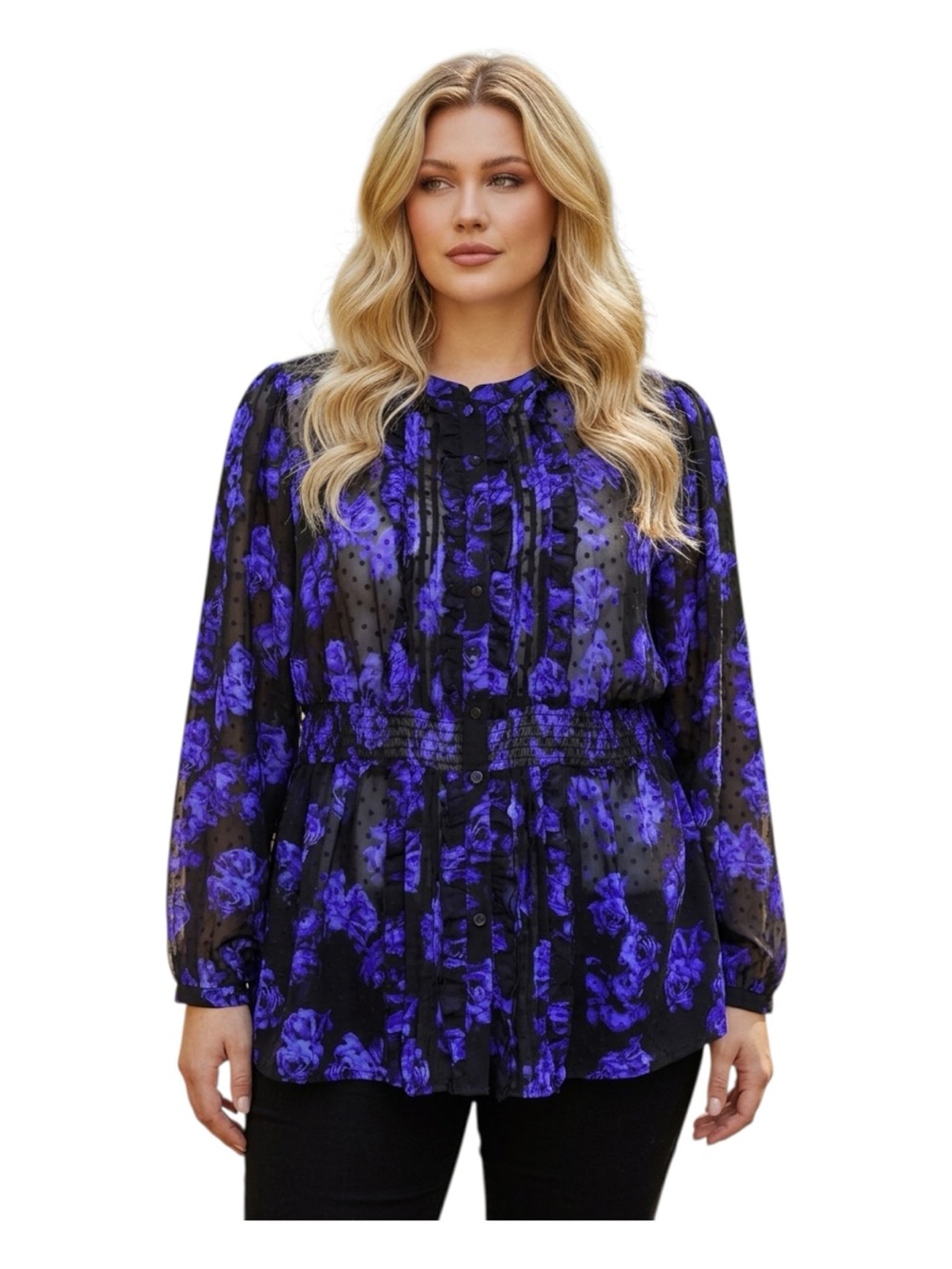 Plus Size 3 torrid Black Sheer Blouse with Violet Floral Print